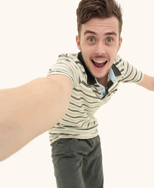 Closeup.Happy modern guy showing his success. — Stock Photo, Image