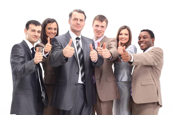 Успешная бизнес-команда с большим пальцем вверх — стоковое фото