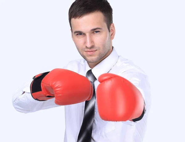 Comerciante competitivo en guantes de boxeo . — Foto de Stock