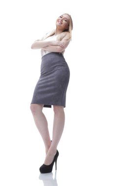 Modern başarılı genç iş kadını. tam uzunlukta. Aşağıdan görüntülemek.