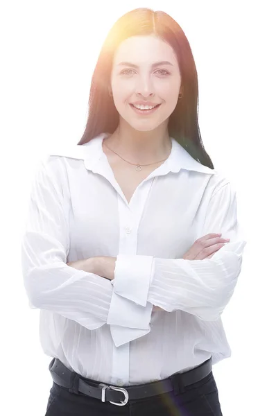 Moderna joven mujer de negocios en blusa blanca . — Foto de Stock