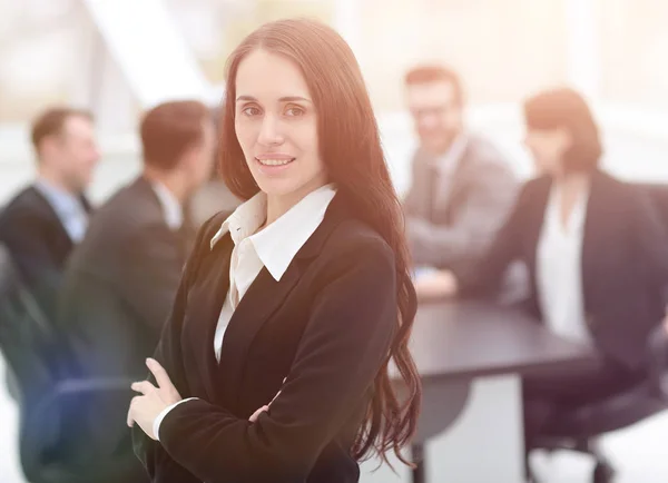 Femme Manager en arrière-plan du bureau — Photo