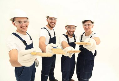 inşaat işçileri .isolated beyaz grup