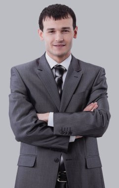 İş, insanlar ve ofis kavramı - mutlu gülümseyen iş adamı 