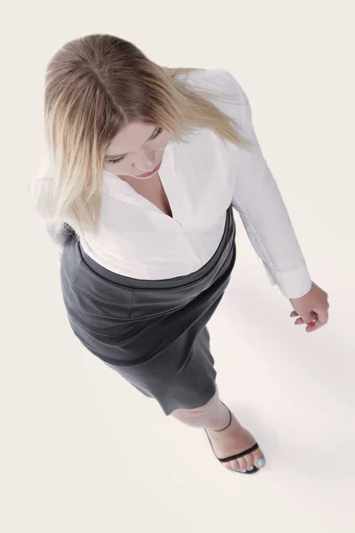 View from the top .serious modern young business woman goes — Stock Photo, Image