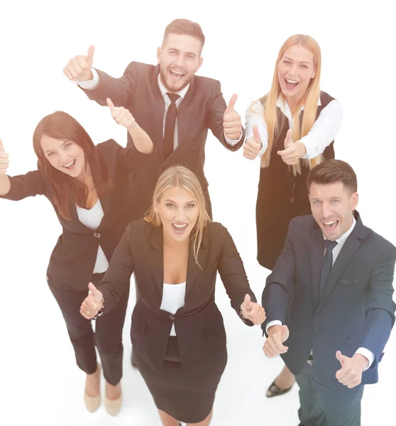 Visa från den top.happy business-team som håller upp tummen. — Stockfoto