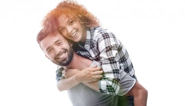 Neşeli ve mutlu evli çift portresi