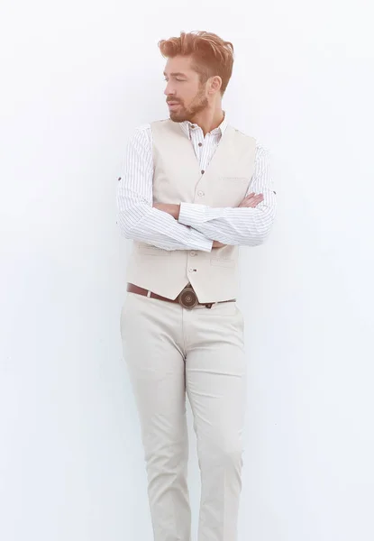 Full length portrait of stylish man with crossed hands — Stock Photo, Image