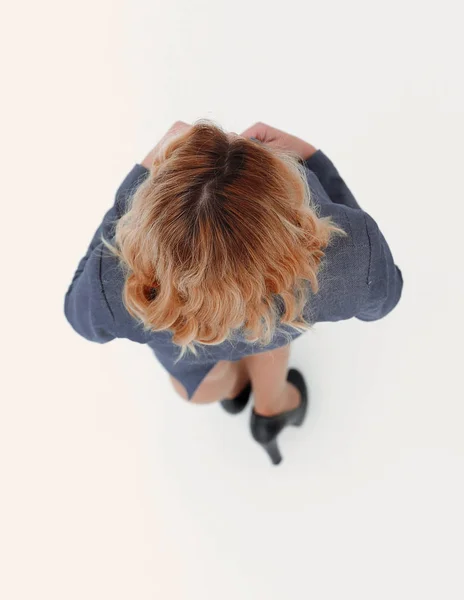 Vue du haut. femme d'affaires moderne .isolated sur blanc — Photo