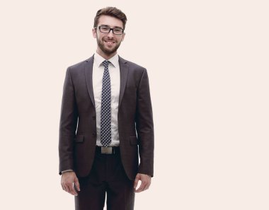 Gülümseyen emin iş adamı. Tam büyüme portre