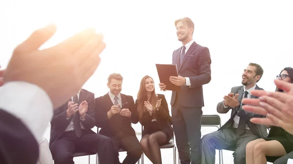 Business team applauding the coach — Stock Photo, Image