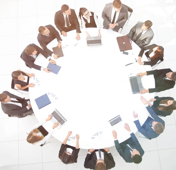 View from the top.meeting of shareholders of the company at the — Stock Photo, Image