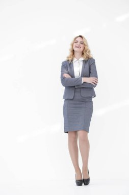 tam büyüme. gülümseyen iş kadını