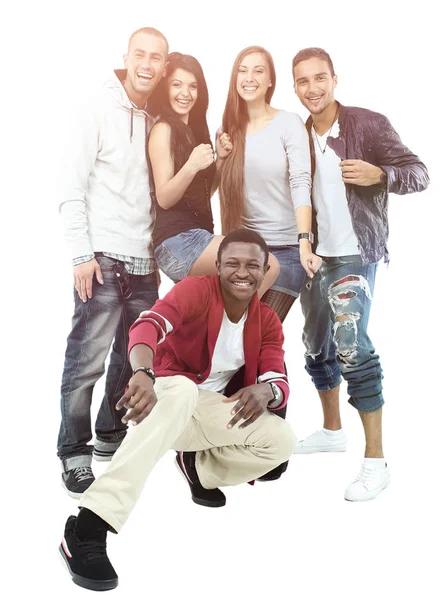 Grupp av fem olika ungdomar - isolerade över vita backg — Stockfoto
