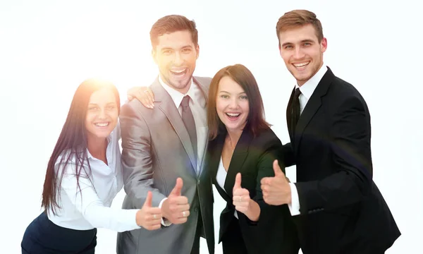 Glückliches Business-Team zeigt Daumen nach oben — Stockfoto