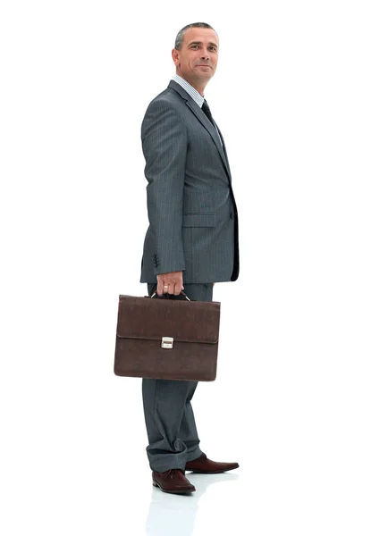 De view.portrait van de kant van een knappe zakenman. geïsoleerd op wit. — Stockfoto