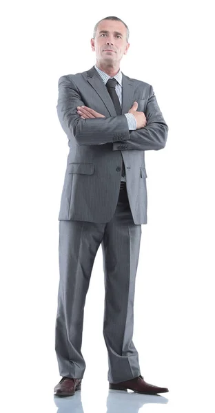 Mature business man arms folded isolated on white. — Stock Photo, Image