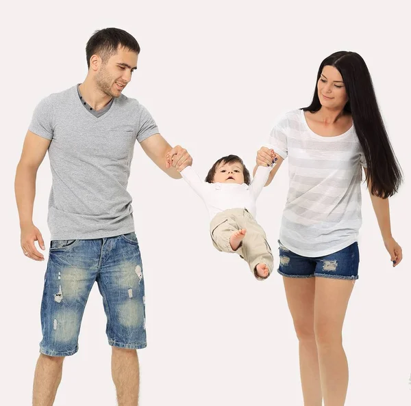 Lovely parents play with their son together indoors — Stock Photo, Image