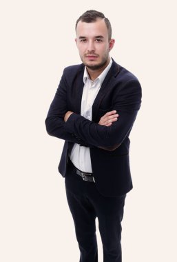 tam büyüme. Kameraya bakarak emin iş adamı