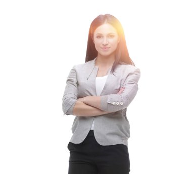 Tam büyüme modern bir genç kadının portresi. Meslek ve kariyer kavramı.