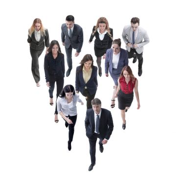 iş adamları lideri arkasında gidiyor. beyaz izole