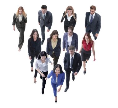 iş adamları lideri arkasında gidiyor. beyaz izole