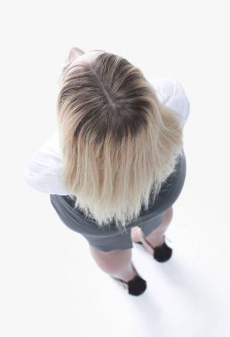 Kameraya bakarak en iyi .genç modern gülümseyen iş kadını üzerinden görüntülemek.