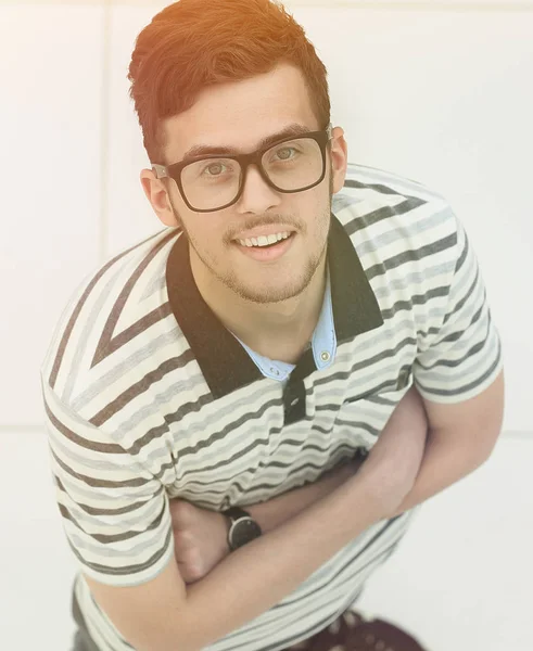 View from the top.successful young man with glasses looking at c — Stock Photo, Image