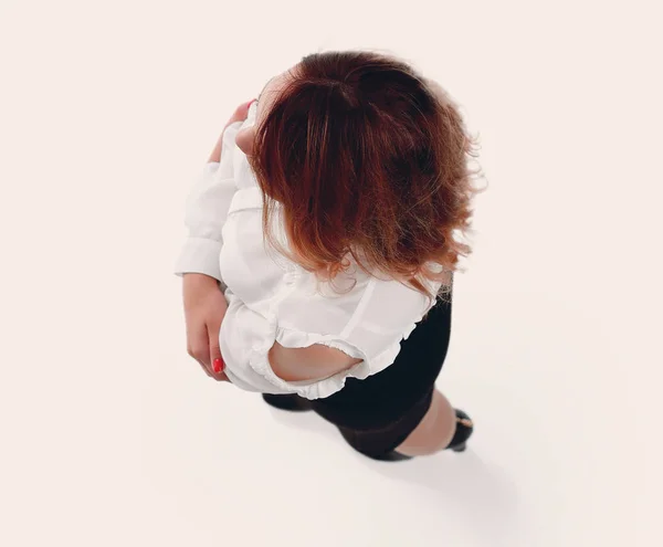 Vue du dessus de la jeune fille aux cheveux longs ondulés — Photo