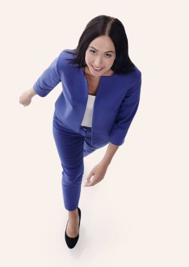 Yukarıdan bir genç iş kadını. Beyaz arka plan üzerinde izole.