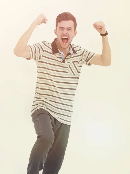 Feliz joven celebrando el éxito . — Foto de Stock