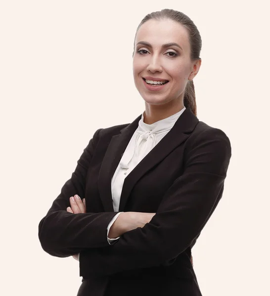 Fechar. confiante gerente feminino em um terno de negócios — Fotografia de Stock