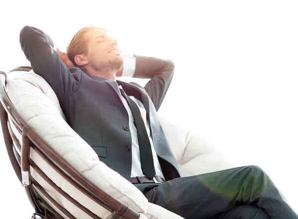 Feliz hombre de negocios relajante en gran sillón cómodo — Foto de Stock