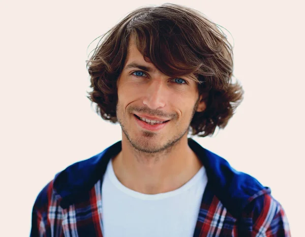 Portret. stijlvolle man in een plaid shirt. Close-up. — Stockfoto