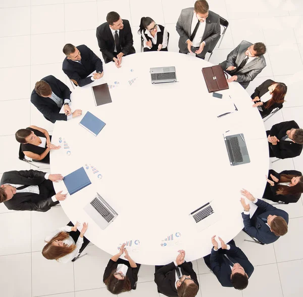 View from the top.meeting of shareholders of the company at the — Stock Photo, Image