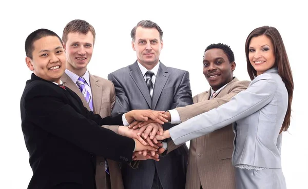 Business-team med händerna knäppta tillsammans — Stockfoto