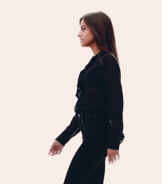 Yan görünümü. Başarılı genç iş kadını.