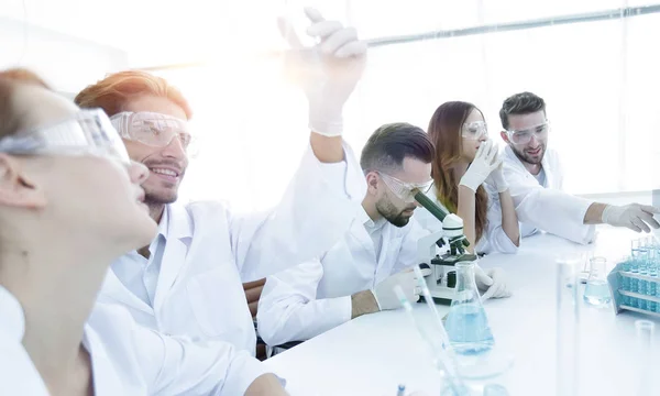 Microbiólogos jóvenes que trabajan en el laboratorio . — Foto de Stock