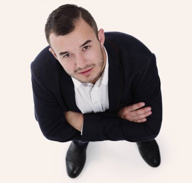 genç işadamı kameraya bakarak Üstten Görünüm