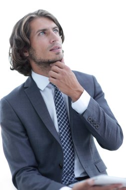 Tabletli modern iş adamı kopyalama alanına bakıyor