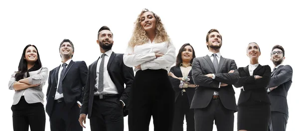 Feliz equipe de negócios bem sucedida isolado no fundo branco — Fotografia de Stock