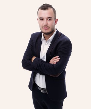 tam büyüme. Kameraya bakarak emin iş adamı
