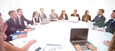 meeting of shareholders of the company at the round - table. clipart