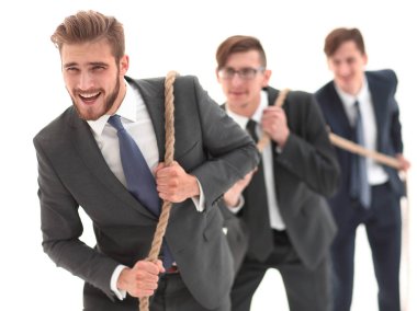 closeup.Business takım ipi çeker.