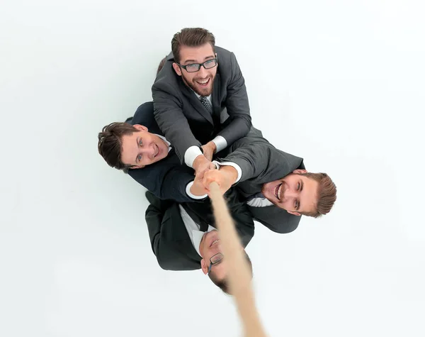 Sorrindo equipe de negócios segurando a corda — Fotografia de Stock