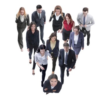 iş adamları lideri arkasında gidiyor. beyaz izole