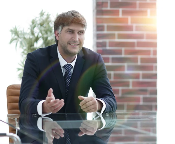 Manager sitting at the table before the meeting — Stock Photo, Image