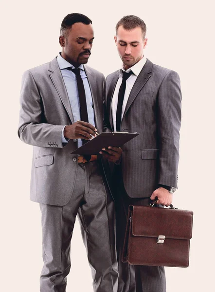 African businessman discussing with colleague — Stock Photo, Image