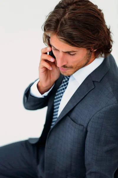 Vista dall'alto uomo d'affari che parla su un cellulare — Foto Stock
