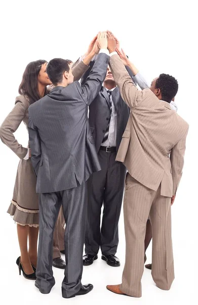Успешная команда предпринимателей поднимает руки вместе — стоковое фото